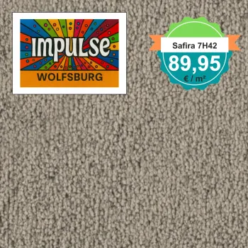 Vorwerk Safira Teppichboden Farbcode 7H42 – Draufsicht mit Preisetikett 89,95 €/m²